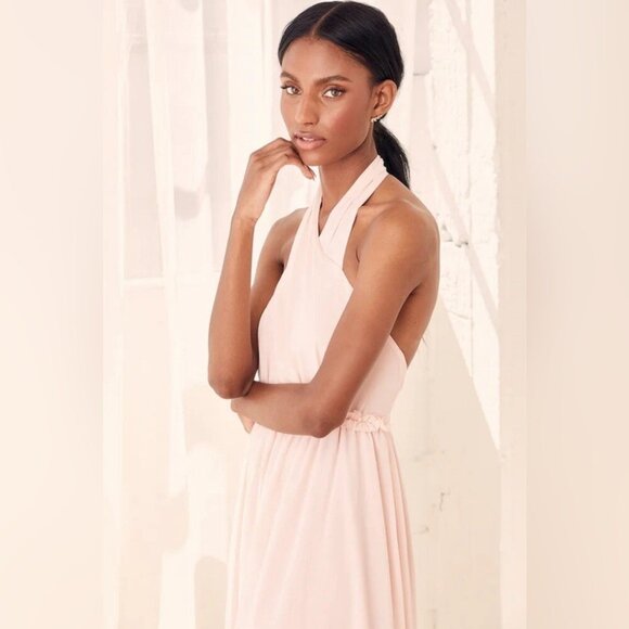 Lulu’s NWT Don't Let‎ Go True Blush Halter Maxi Chiffon Prom Formal Dress Sz S - Picture 6 of 13